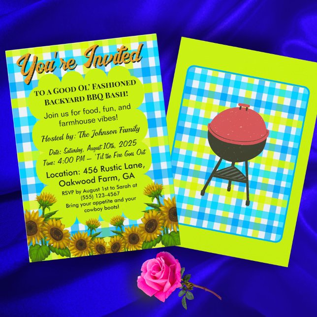 Rustic Farmhouse BBQ Card – Sunflower Cookout Inbjudningar (Skapare uppladdad)