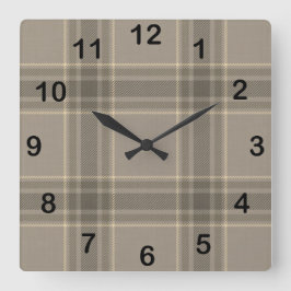 Rustic Farmhouse Beige Grey Plaid Tartan Fyrkantig Klocka