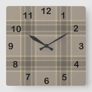 Rustic Farmhouse Beige Grey Plaid Tartan Fyrkantig Klocka