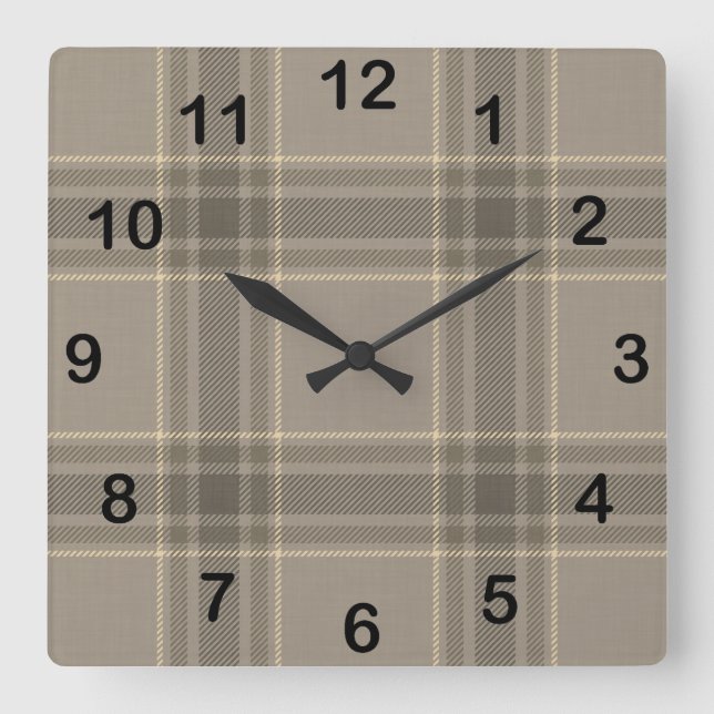 Rustic Farmhouse Beige Grey Plaid Tartan Fyrkantig Klocka (Framsida)