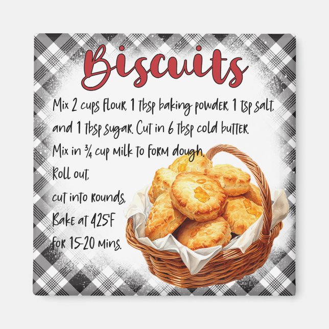 Rustic Farmhouse Biscuit Recipe Gingham Decor  Magnet (Framsidan)