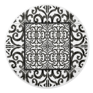 Rustic Farmhouse Black and White Scrollwork Tile Knopp