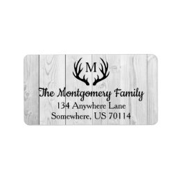 Rustic Farmhouse Black Hjort Antlers & White Wood Adressetikett