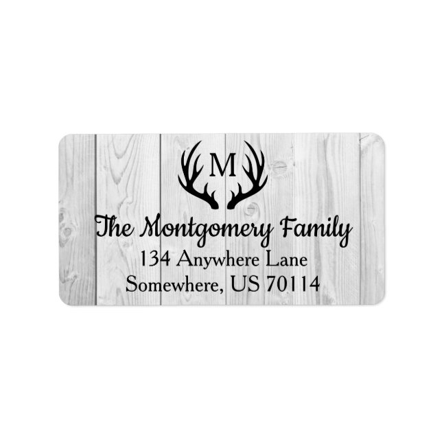 Rustic Farmhouse Black Hjort Antlers & White Wood Adressetikett (Framsidan)