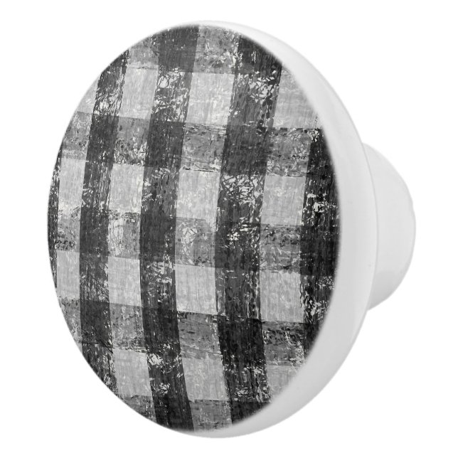 Rustic Farmhouse Black n White Gingham Check Farm Knopp (Höger)