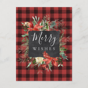 Rustic Farmhouse Black Red Check Play-jul Vykort