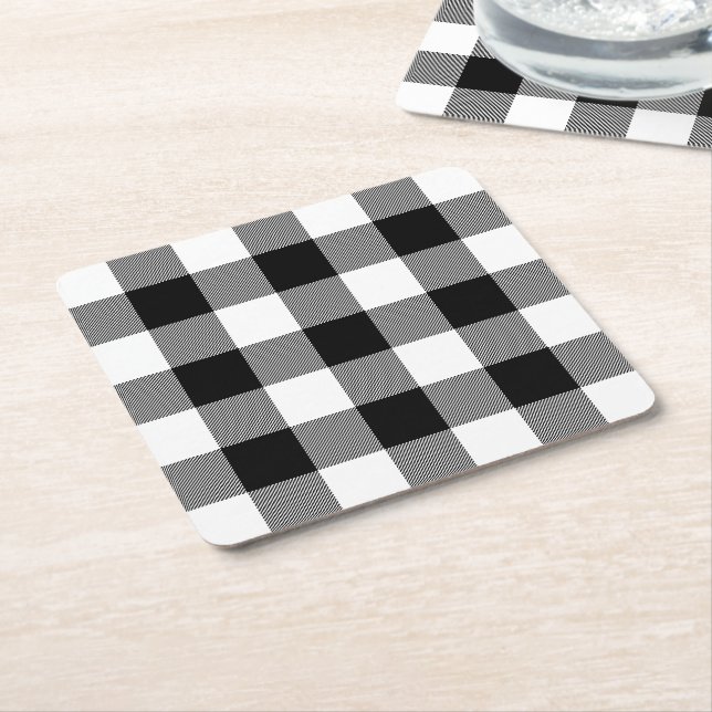 Rustic Farmhouse Black White Buffalo Check Pached Underlägg Papper Kvadrat (Vinklad)