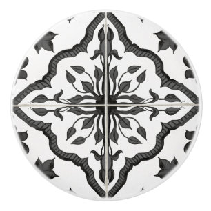 Rustic Farmhouse Black White Foliage Tile Mönster Knopp