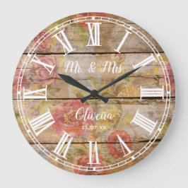 Rustic Farmhouse Blommigt Wood Roman Numeral Stor Klocka