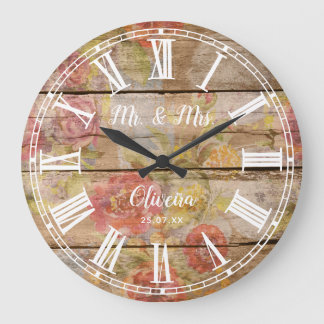 Rustic Farmhouse Blommigt Wood Roman Numeral Stor Klocka