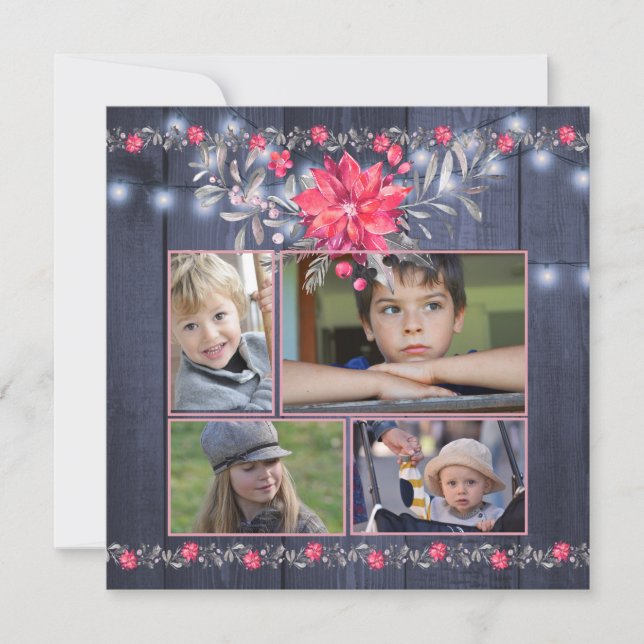 Rustic Farmhouse Blue Barn Wood jul 5 Foton Julkort (Framsida)