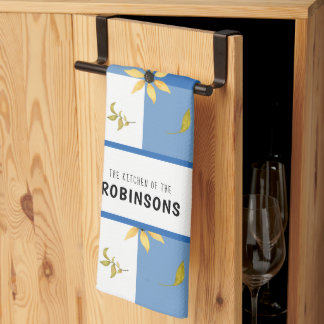 Rustic farmhouse blue gingham blommigt monogrammad kökshandduk