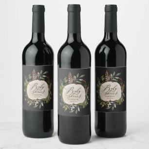 Rustic farmhouse, botanisk babydusch vin l vinflaska etikett