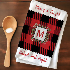 Rustic Farmhouse Buffalo Kolla Monogram jul Kökshandduk