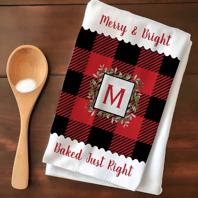 Rustic Farmhouse Buffalo Kolla Monogram jul Kökshandduk (Skapare uppladdad)