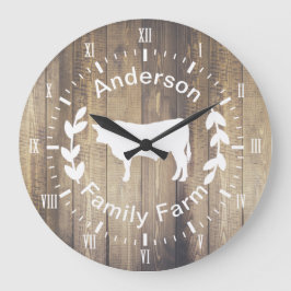 Rustic Farmhouse Bull Cow & Family Namn Stor Klocka