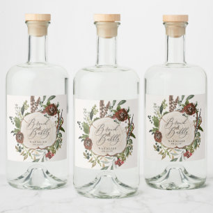 Rustic farmhouse burgundy botanisk möhippa spritflaskor etikett