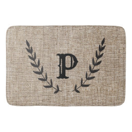 Rustic Farmhouse Burlap & Black Botanical Laurel Badrumsmatta