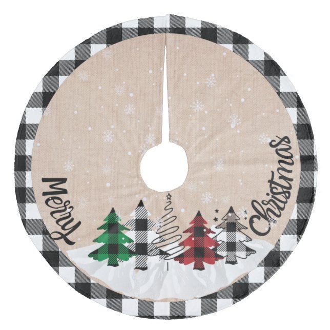 Rustic Farmhouse Burlap Buffalo Play jul Julgransmatta Fleece (Framsidan)