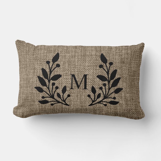 Rustic Farmhouse Burlap Laurels Monogram Lumbarkudde (Framsida)