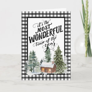 Rustic Farmhouse Cabin Black White-kontroll jul Helgkort
