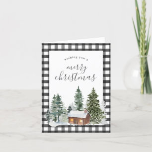 Rustic Farmhouse Cabin Black White-kontroll jul Helgkort