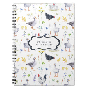 Rustic Farmhouse Chickens Monogram bärbar dator Anteckningsbok
