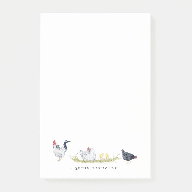 Rustic Farmhouse Chickens | Monogram Stationär Post-it Block (Framsida)