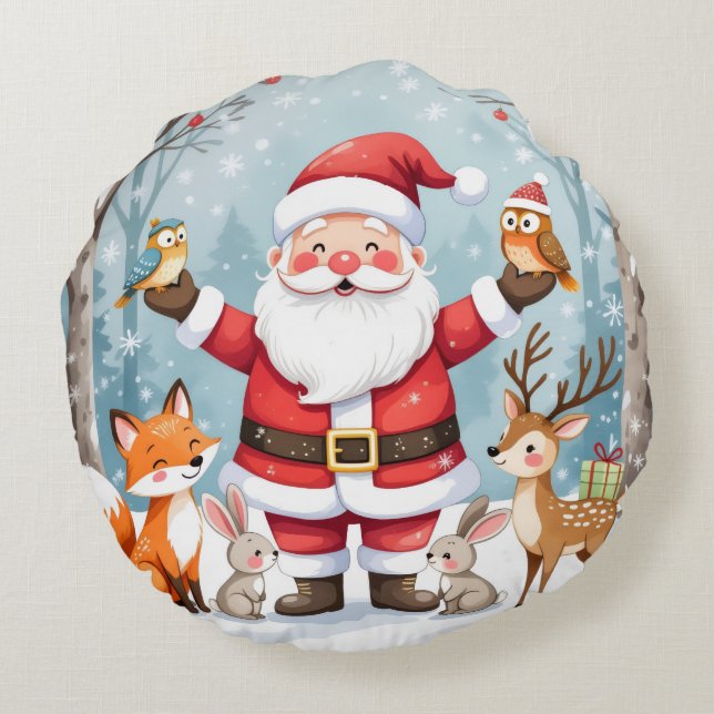 Rustic Farmhouse Christmas Round Pillow Rund Kudde (Baksidan)