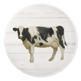 Rustic Farmhouse Cow Black n White Shiplap Wood Knopp