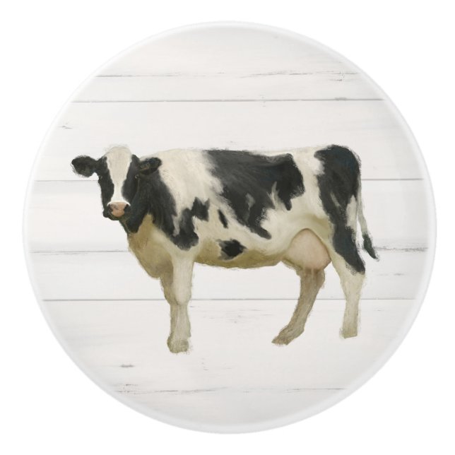 Rustic Farmhouse Cow Black n White Shiplap Wood Knopp (Framsidan)