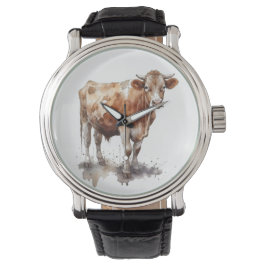 Rustic Farmhouse Cow Porträtt Armbandsur