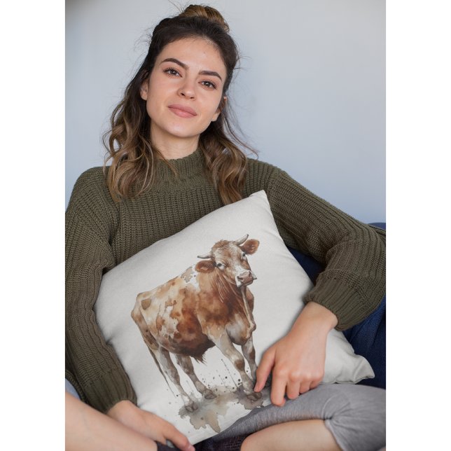 Rustic Farmhouse Cow Porträtt Kudde (Skapare uppladdad)