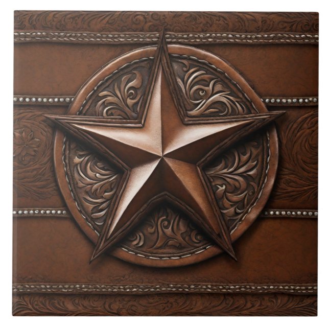 Rustic Farmhouse Cowboy Westerna Land Texas Star Kakelplatta (Framsidan)