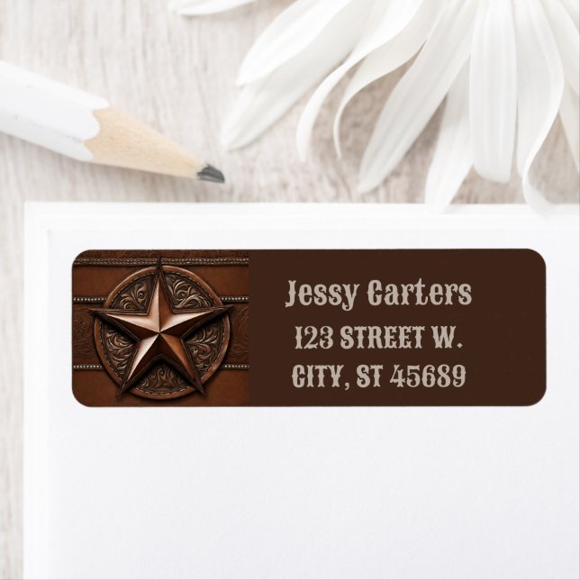 Rustic Farmhouse Cowboy Westerna Land Texas Star Returadress Etikett (Insitu)