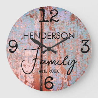 Rustic Farmhouse Distress Faux Wood Family Namn Stor Klocka