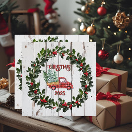 Rustic Farmhouse Distress Wood Red Lastbil Inbjuda Meddelande