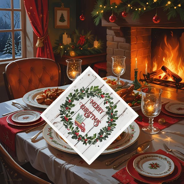 Rustic Farmhouse Distress Wood Red Lastbil Pappersservett (Skapare uppladdad)