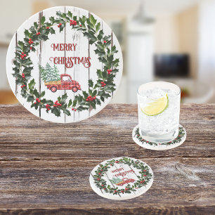 Rustic Farmhouse Distress Wood Red Lastbil Underlägg