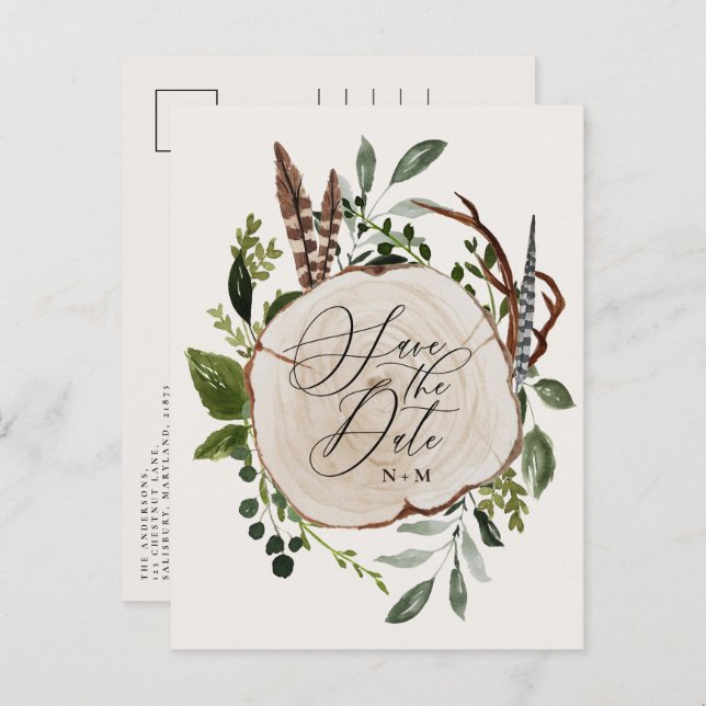 Rustic farmhouse elegant bröllop  meddelande vykort (Fram/baksida)