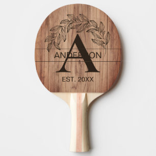 Rustic Farmhouse Family Namn Wood Monogrammed Pingisracket