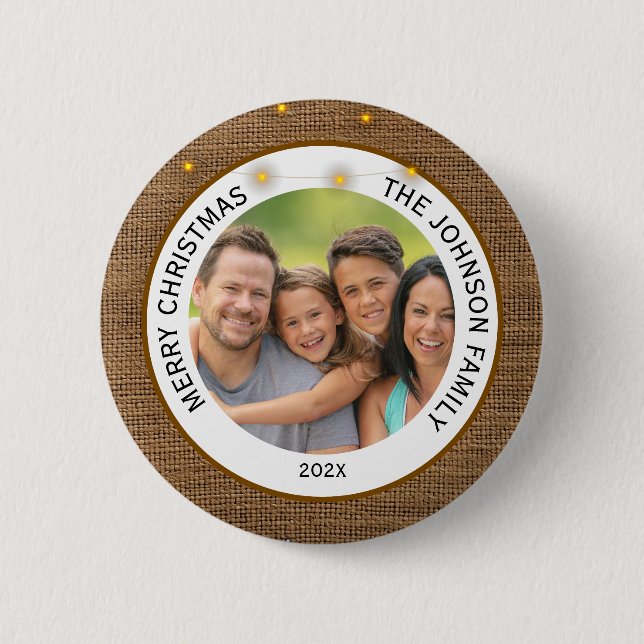 Rustic Farmhouse Family Photo Christmas  Knapp (Framsida)
