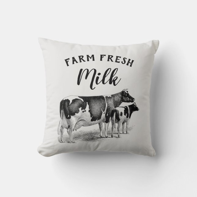 Rustic Farmhouse Farm Fresh Mjölk Cow Calf Kudde (Framsida)