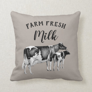 Rustic Farmhouse Farm Fresh Mjölk Cow Calf | Taupe Kudde