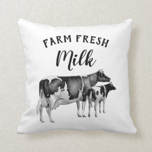 Rustic Farmhouse Farm Fresh Mjölk Cow Calf   Vit Kudde