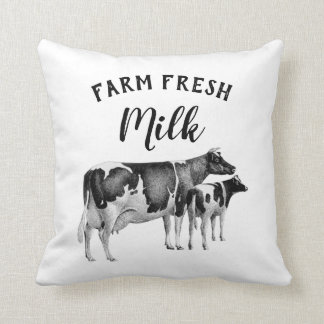 Rustic Farmhouse Farm Fresh Mjölk Cow Calf | Vit Kudde