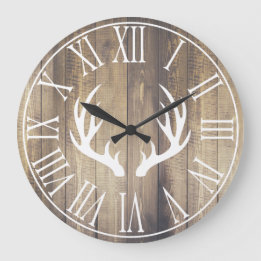 Rustic Farmhouse Faux Barn Wood & Antlers Stor Klocka