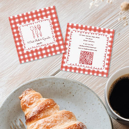 Rustic Farmhouse Gingham Bakery QR Code Fyrkantigt Visitkort