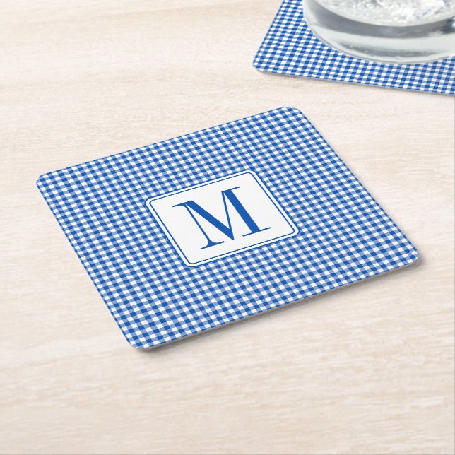 Rustic Farmhouse Gingham Play Monogram Underlägg Papper Kvadrat (Vinklad)