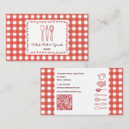 Rustic Farmhouse Gingham QR Code Bakery Visitkort